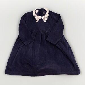 Vintage Lands End Blue Velvet Toddler‎ Dress 4 Christmas Dress Lace Collar